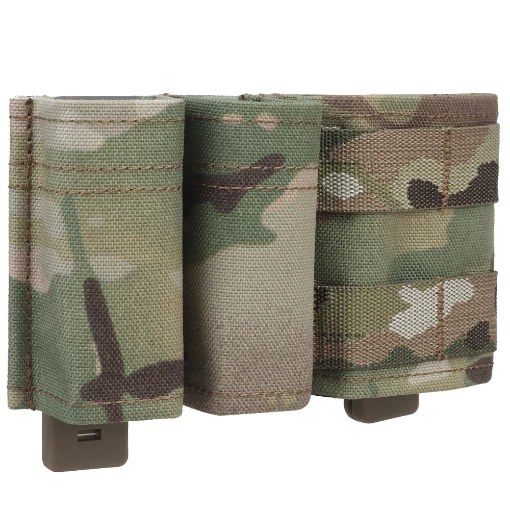 Airsoft equipment: Durable nylon tactical dual mag pouch, holds 9mm and 5.56mm magazines.