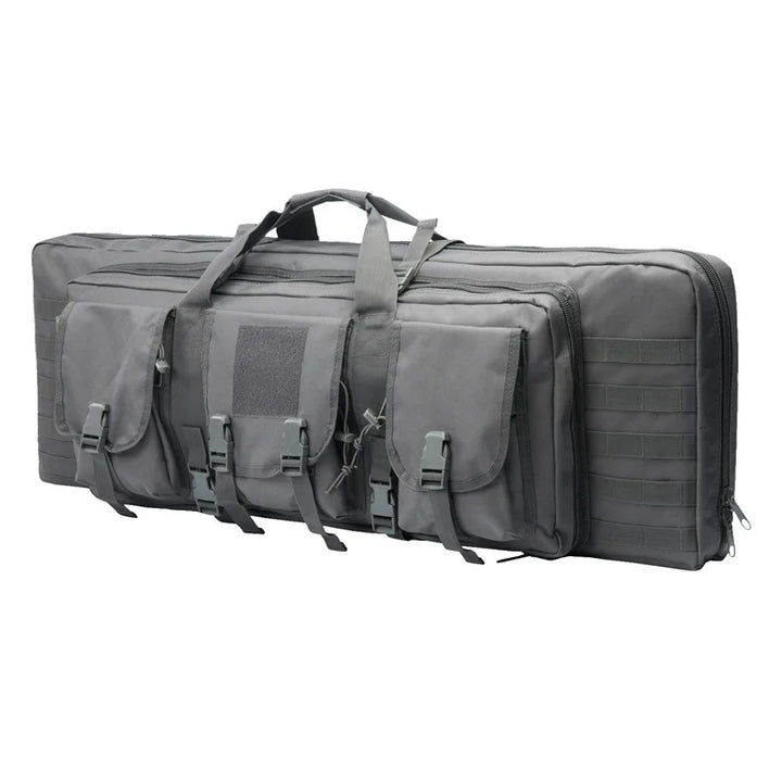 Tactical double rifle backpack, black, padded, for secure gun transport, outdoor gear