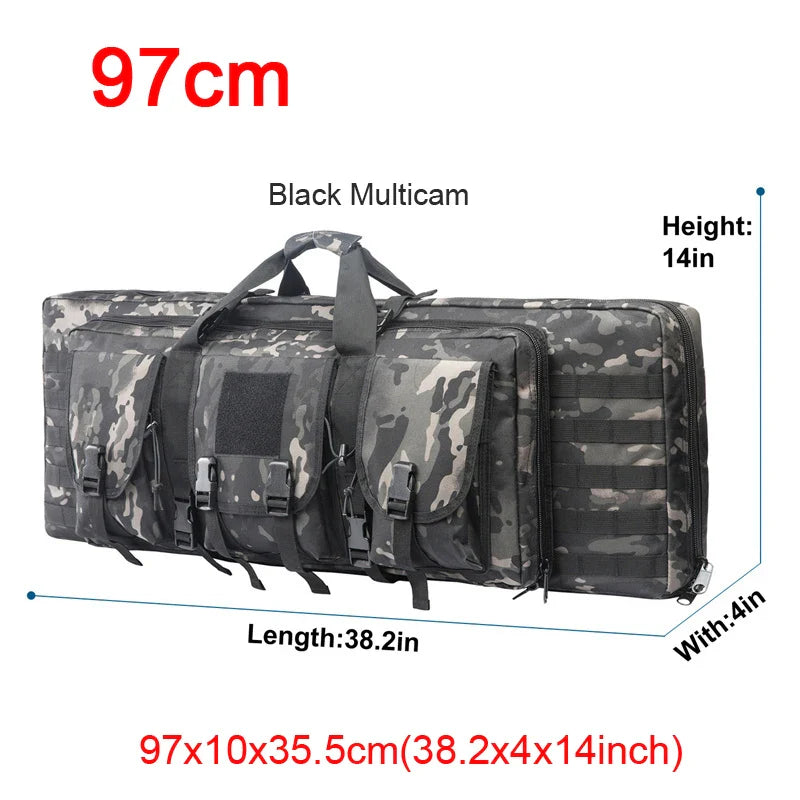 Rugged polyester rifle case, waterproof, protects two rifles during outdoor transport