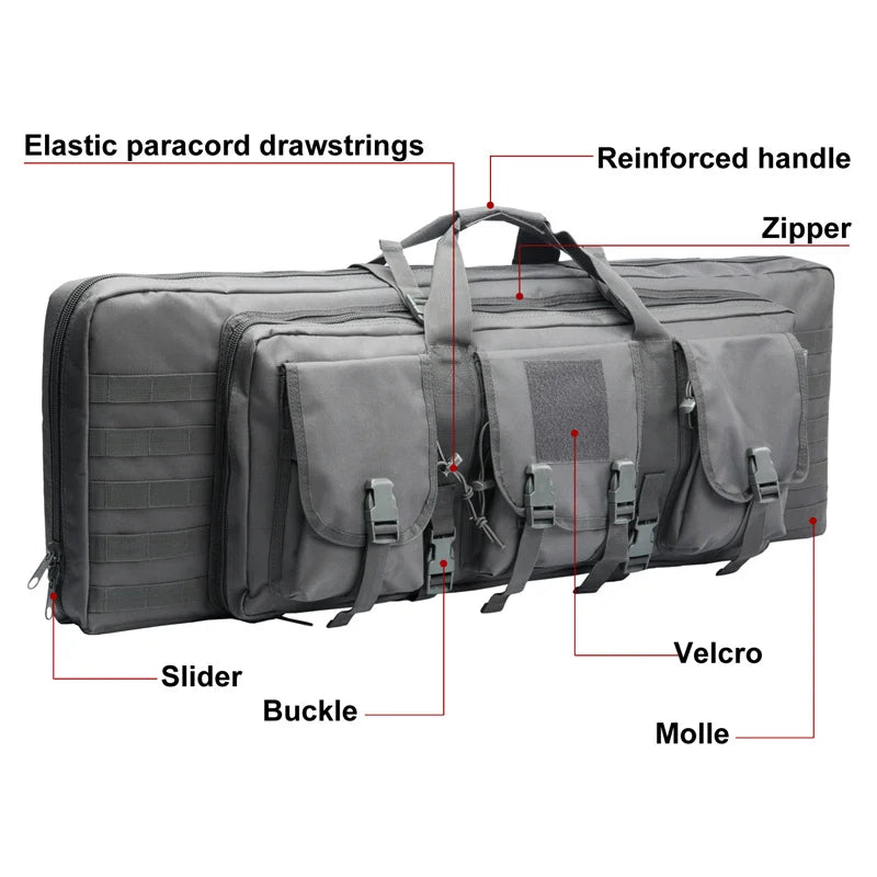 Dual rifle gun case, heavy-duty polyester, multi-storage for shooting & hunting gear