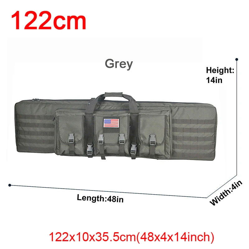 Tactical double gun bag, padded separators, secures two rifles during transport