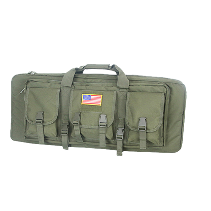 Airsoft tactical backpack, main compartment for two rifles, accessory pockets, black
