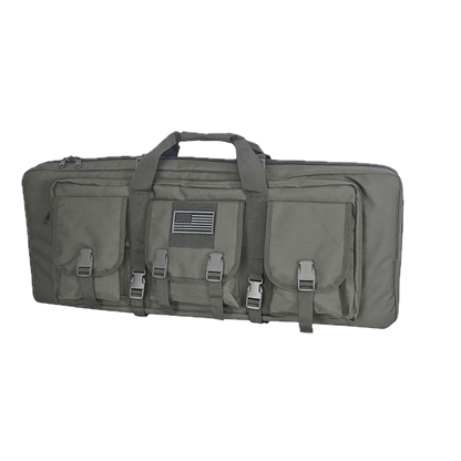 Tactical gun carry bag, reinforced handles, secures two rifles for travel, black
