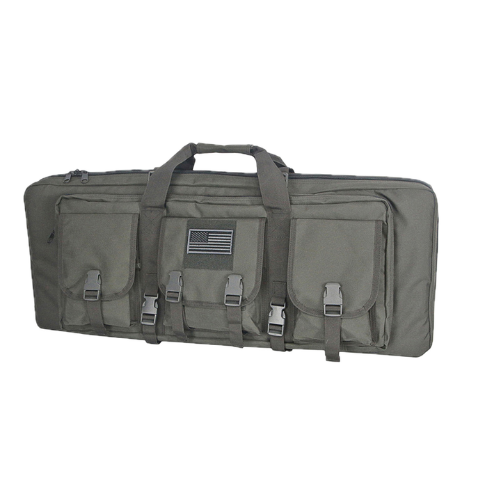 Tactical gun carry bag, reinforced handles, secures two rifles for travel, black