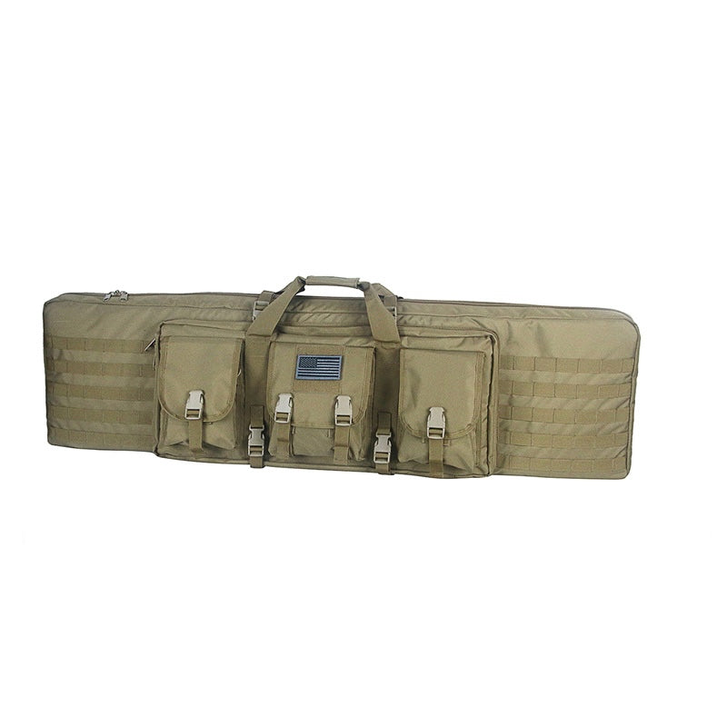 Black tactical double rifle backpack, versatile for various mission requirements
