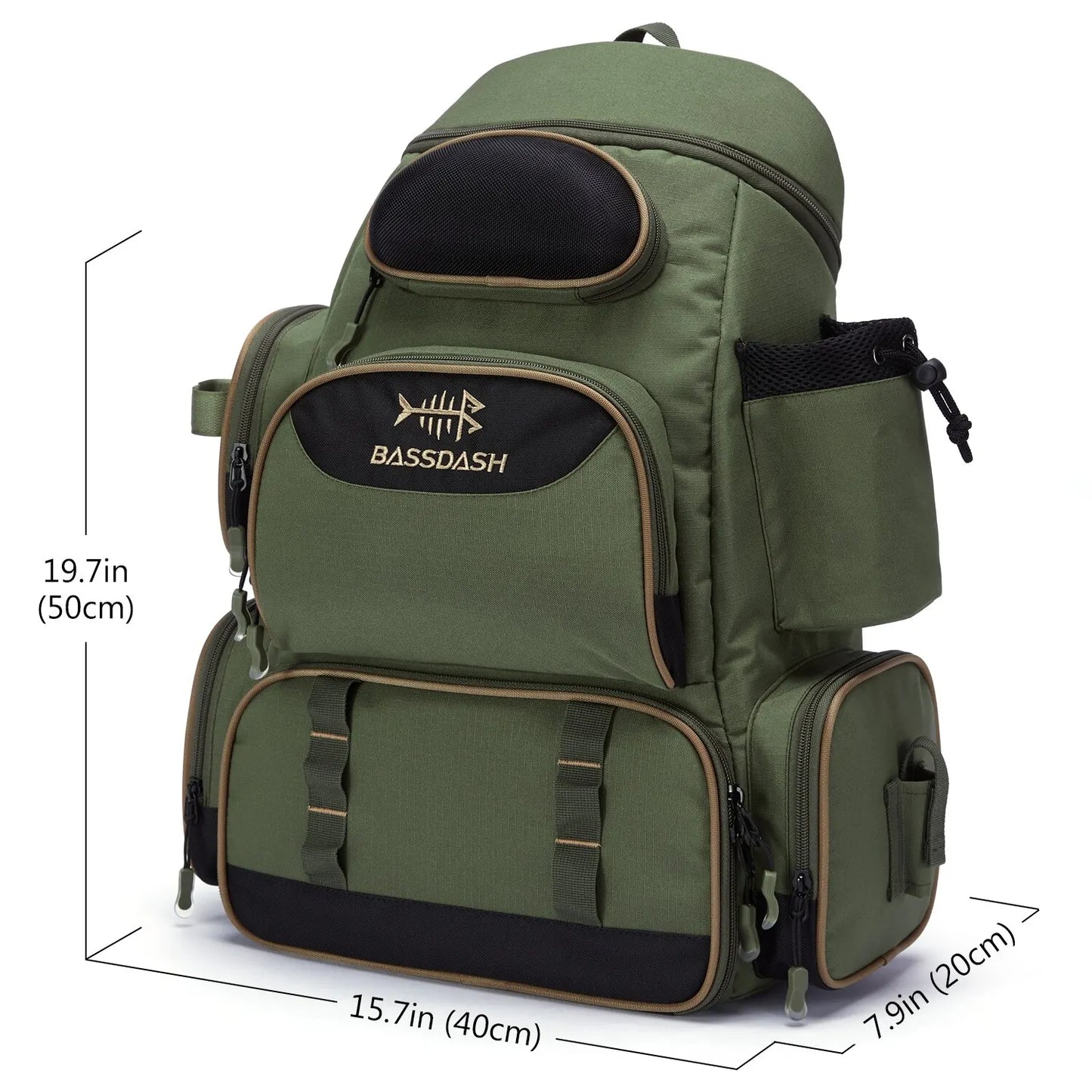 Waterproof tactical fishing backpack with rod holder & multiple compartments for angler essentials