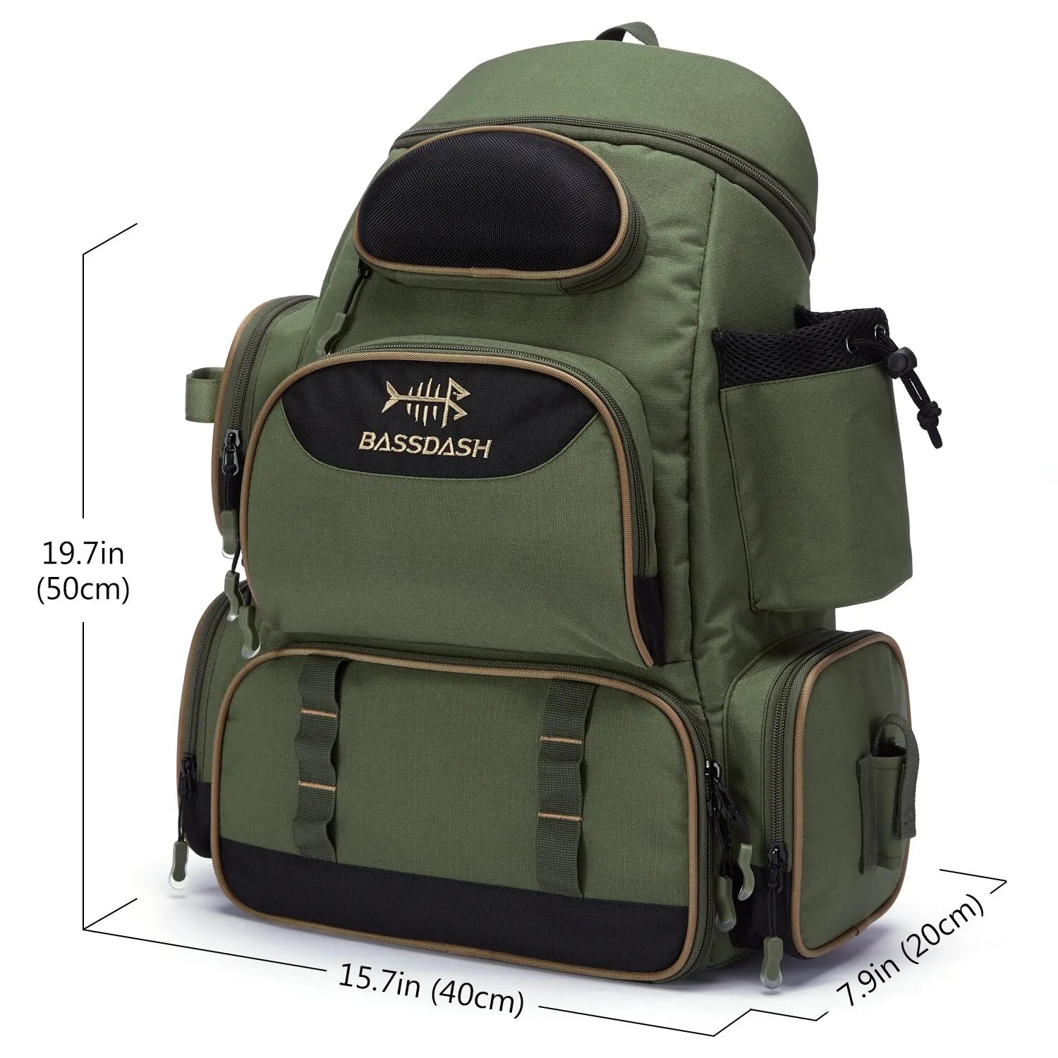 Waterproof tactical fishing backpack with rod holder & multiple compartments for angler essentials