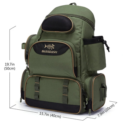 Waterproof tactical fishing backpack with rod holder & multiple compartments for angler essentials