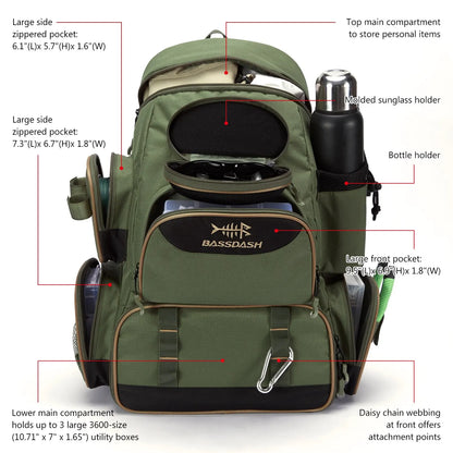 Fishing tackle bag: durable, black tactical backpack with ample storage for fishing gear & tools