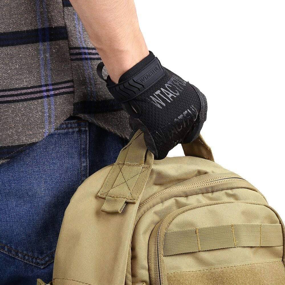Pair of tactical gloves showing palm grip texture, perfect for hiking, work, and outdoor adventures.