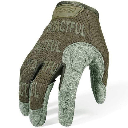Hiking gloves with touchscreen-compatible fingertips, essential protective gear for military and outdoor activities.