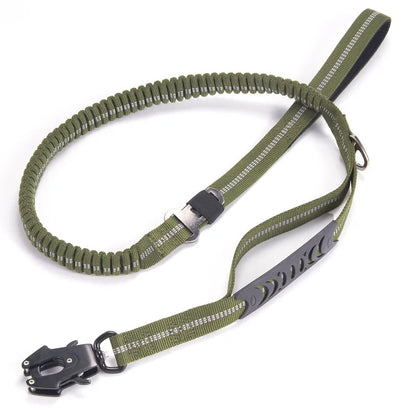 Reflective tactical bungee dog leash ensuring visibility during night walks