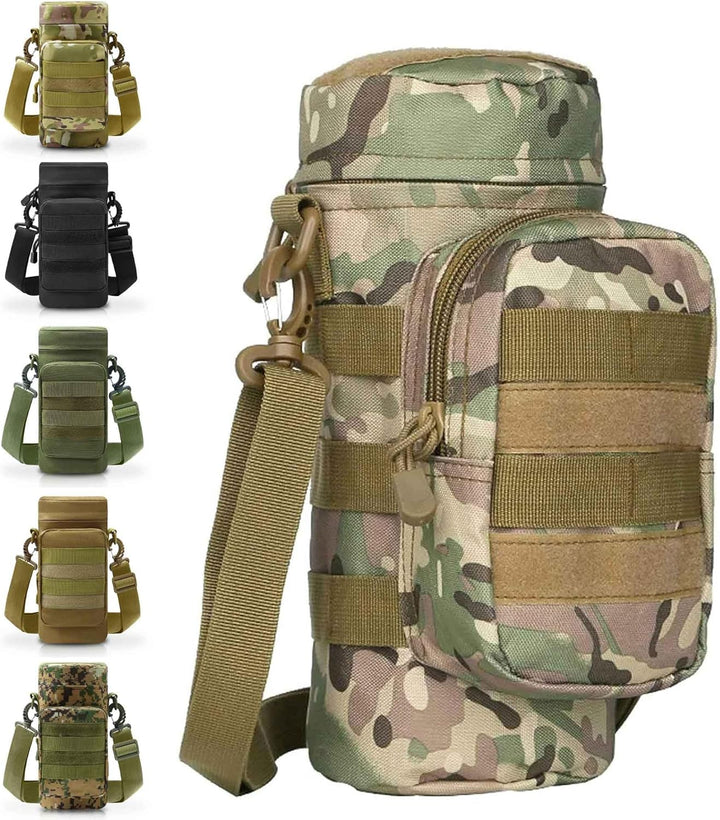 Tactical insulated MOLLE water bottle pouch in olive drab, perfect for outdoor survival and hydration.