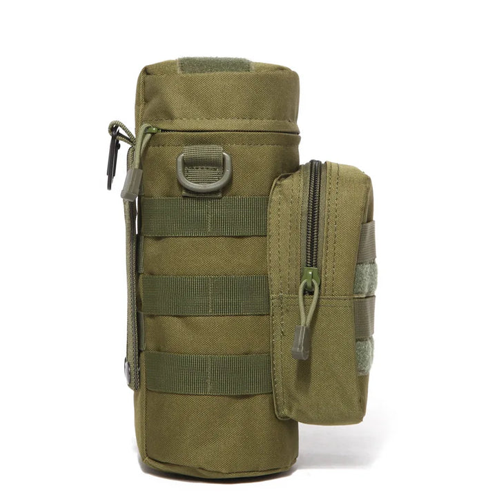 Tactical insulated water bottle carrier, designed to keep drinks cold or warm for extended periods.