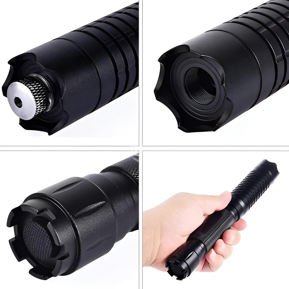 Essential tactical laser torch & emergency light, a versatile tool for camping, hiking, and survival.