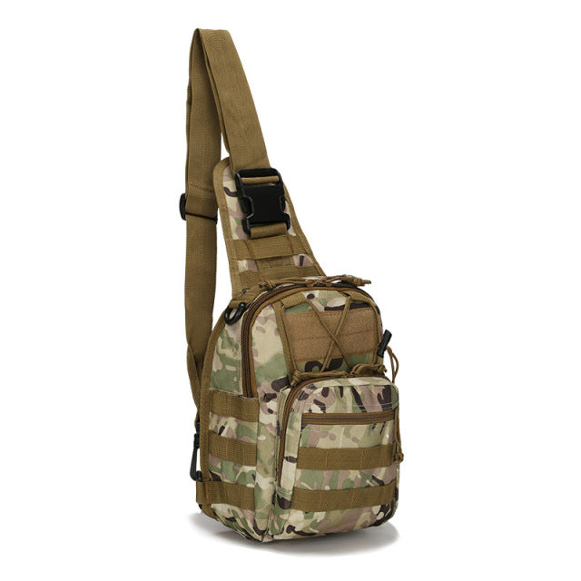 Adjustable shoulder strap of a black tactical sling bag, designed for comfort during extended wear.