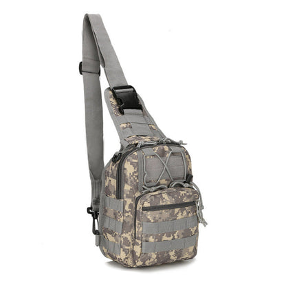 Black tactical sling bag, water-resistant, with an integrated internal organizer for small items.
