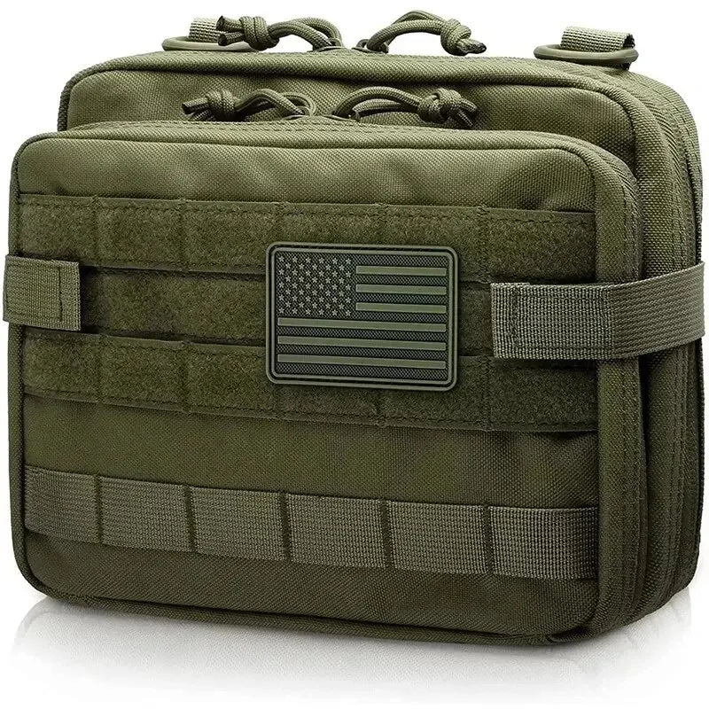 Tactical MOLLE admin pouch in black, durable nylon with front hook-and-loop panel, mag storage, and utility compartments.