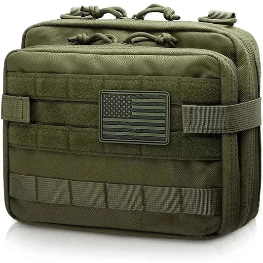 Tactical MOLLE admin pouch in black, durable nylon with front hook-and-loop panel, mag storage, and utility compartments.