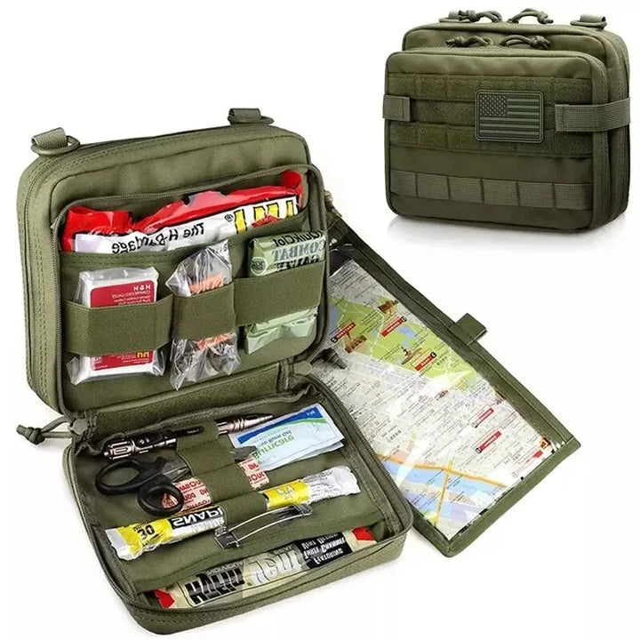 Black tactical MOLLE admin pouch, 1000D nylon, with hook-and-loop ID panel and elastic loops for gear retention.
