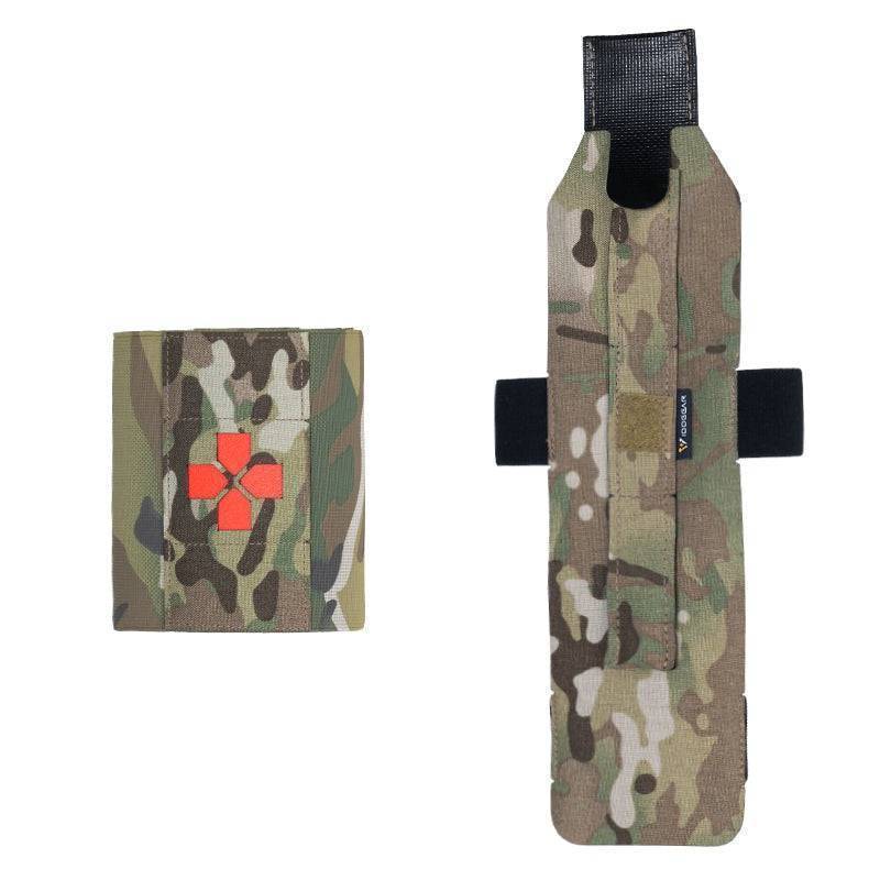 Closed tactical MOLLE medical pouch with red cross, emergency EMT first aid kit