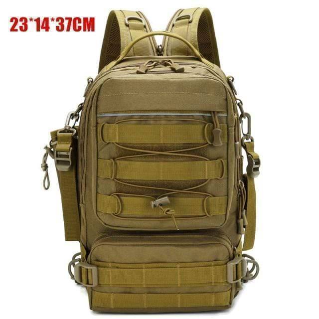Detail of fishing bag's robust buckles and adjustable straps for comfortable carry
