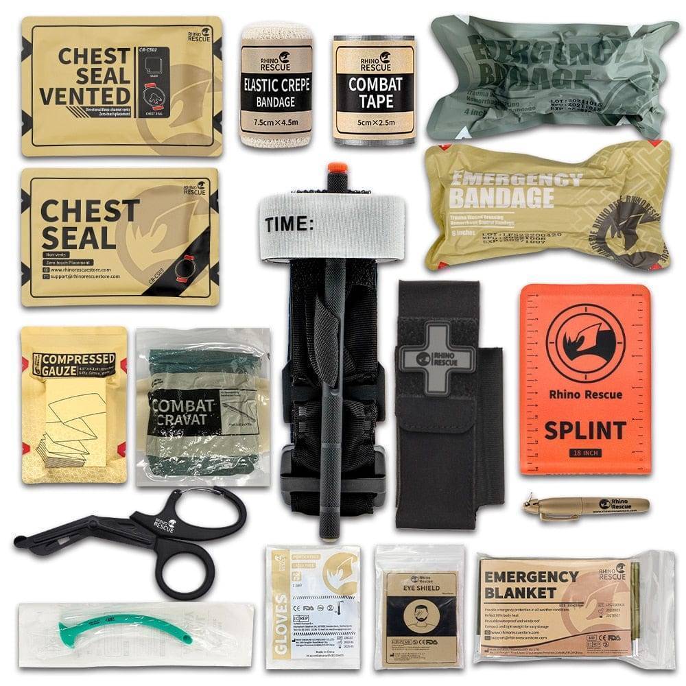 Tactical outdoor first aid survival kit with MOLLE bag, essential emergency gear for preparedness