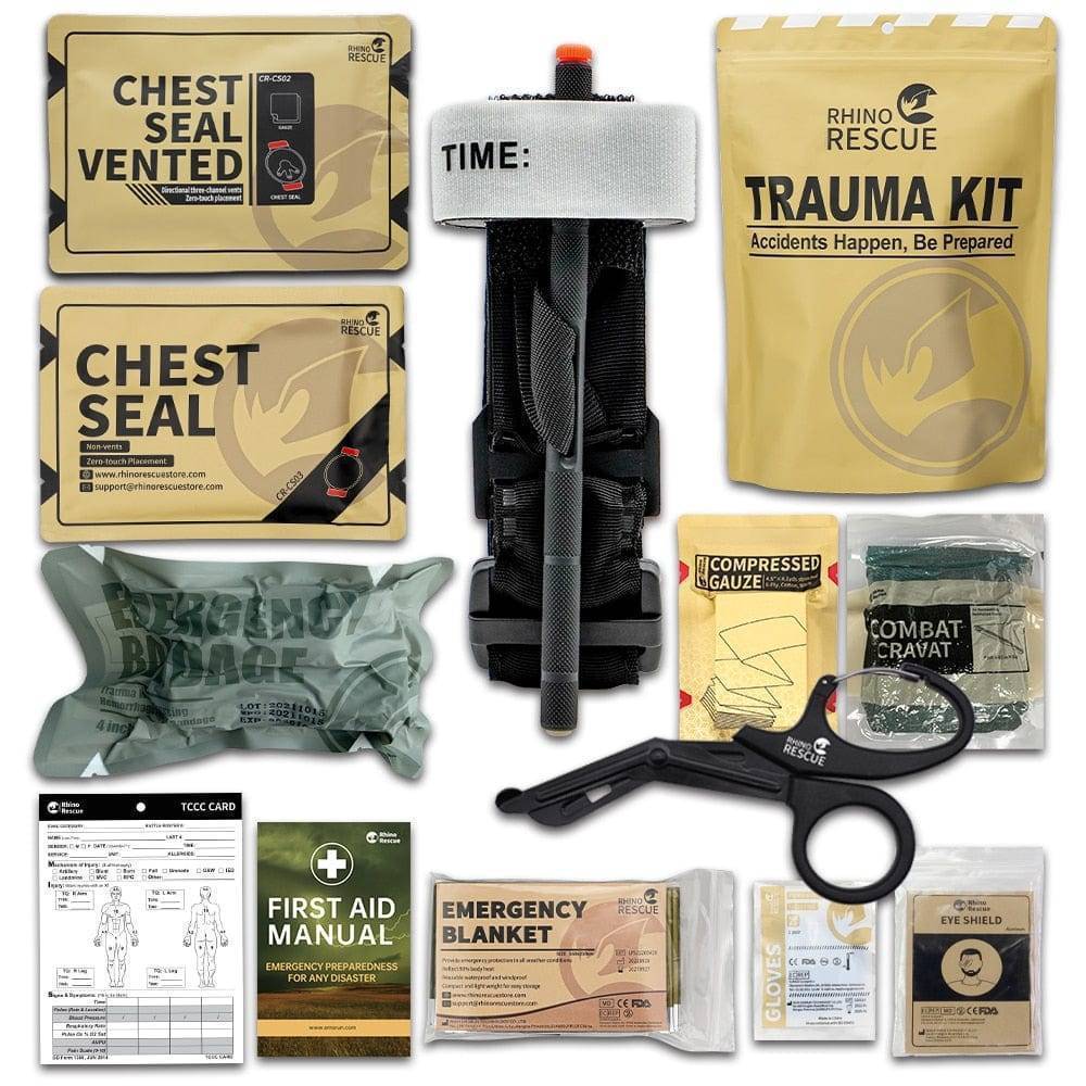 Survival kit featuring a durable tactical pouch, ideal first aid for adventurers and preppers