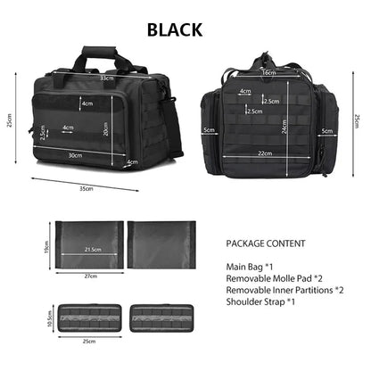 Military style outdoor range bag, side view showing multiple pockets and durable nylon fabric.