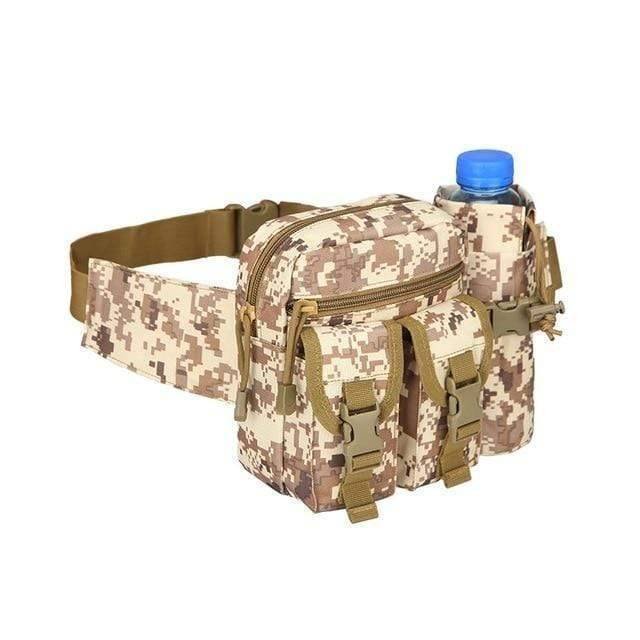 Water-resistant tactical nylon pouch for outdoor enthusiasts, combining water bottle and phone storage.