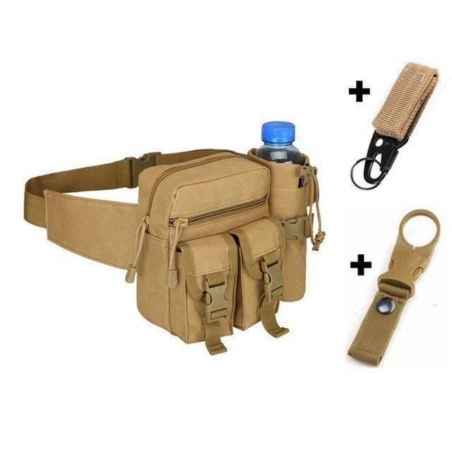Tactical hiking gear: durable nylon pouch with space for a water bottle and phone, convenient and secure.