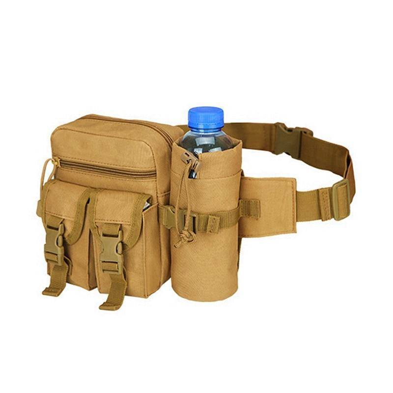 Hunting gear: nylon tactical pouch with water bottle holder and phone compartment, ideal for outdoor adventures.