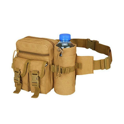 Hunting gear: nylon tactical pouch with water bottle holder and phone compartment, ideal for outdoor adventures.