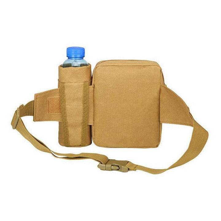 Outdoor accessories: gray tactical utility pouch for water bottle and phone, versatile waist bag for camping.