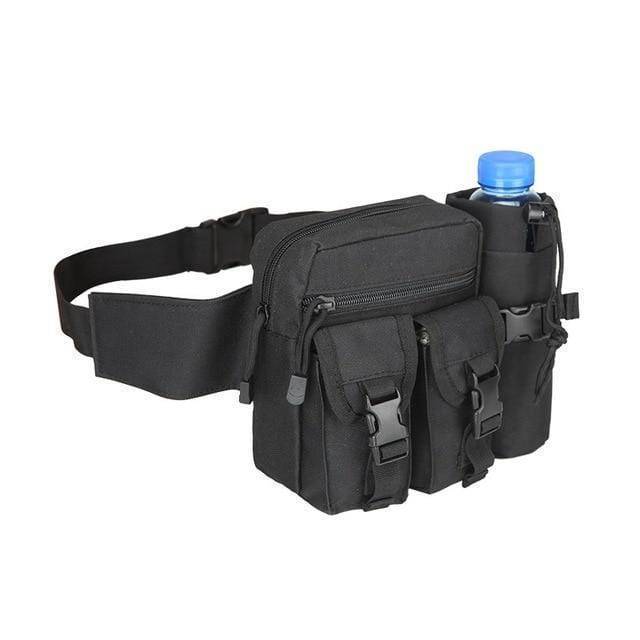 Side view of tactical utility pouch, highlighting water bottle and phone storage, suitable for hunting bags.
