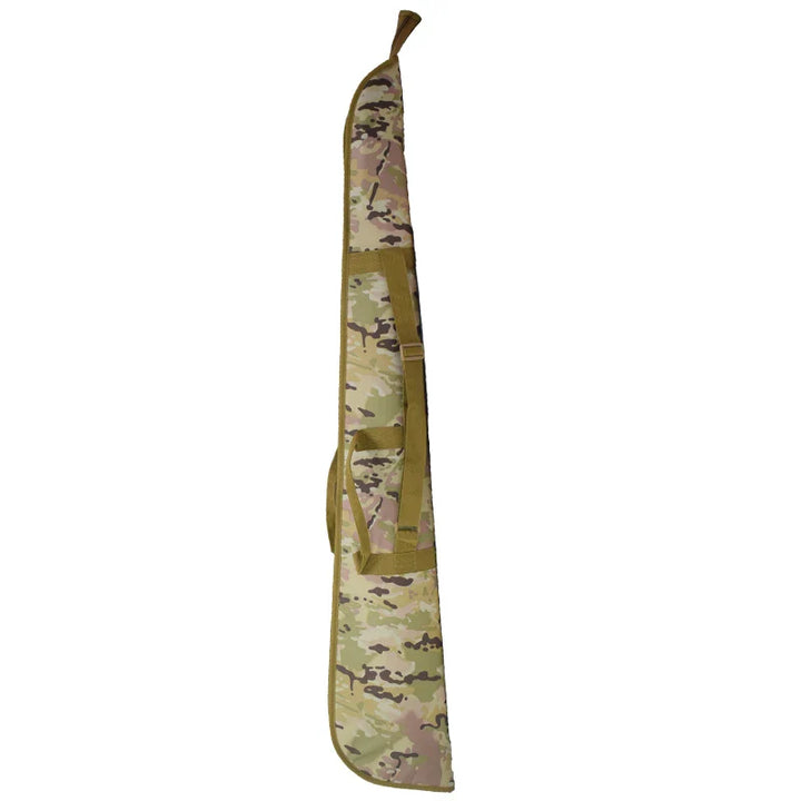 Side view of a tactical rifle bag, revealing ample storage for accessories and outdoor sports gear