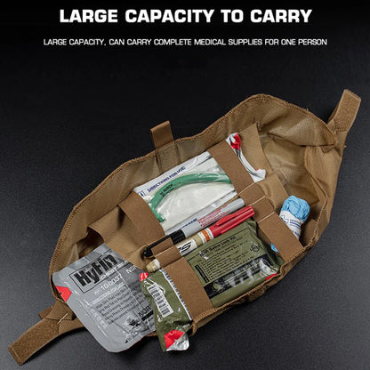 EMT medical organizer pouch, unrolled, displaying elastic bands for secure storage of supplies.