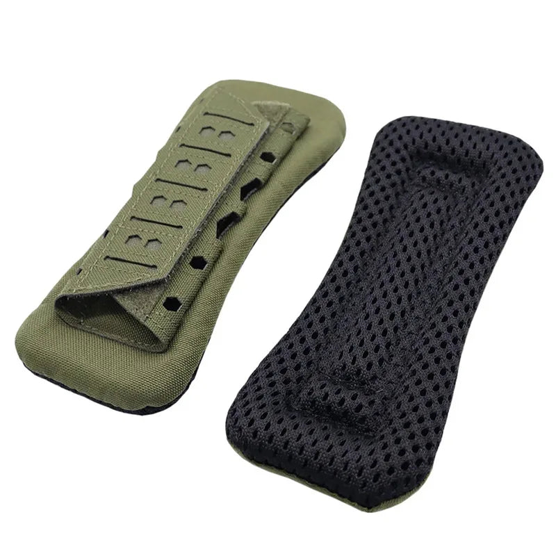 Pair of black tactical shoulder pads with soft mesh, designed for backpack straps & vest comfort.