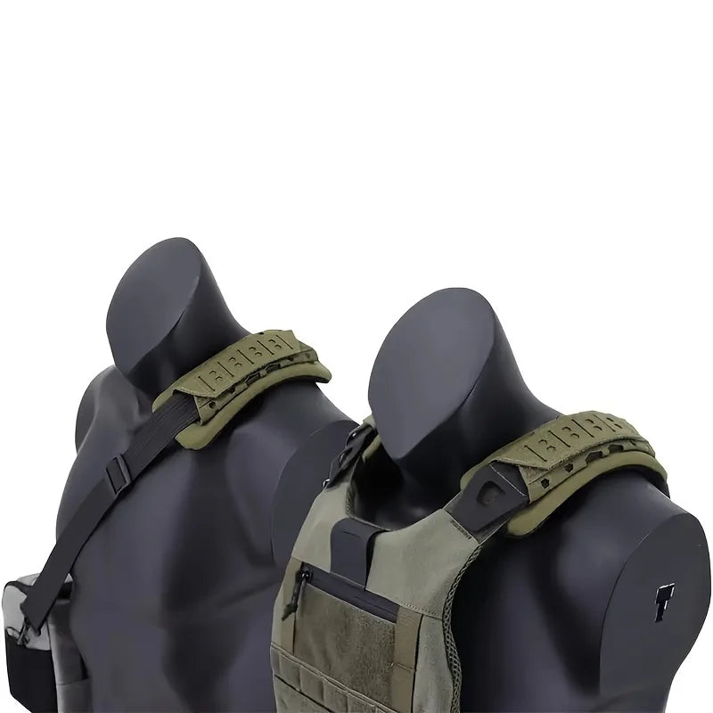 Close-up of tactical shoulder pad showing breathable mesh and durable nylon for backpack comfort.
