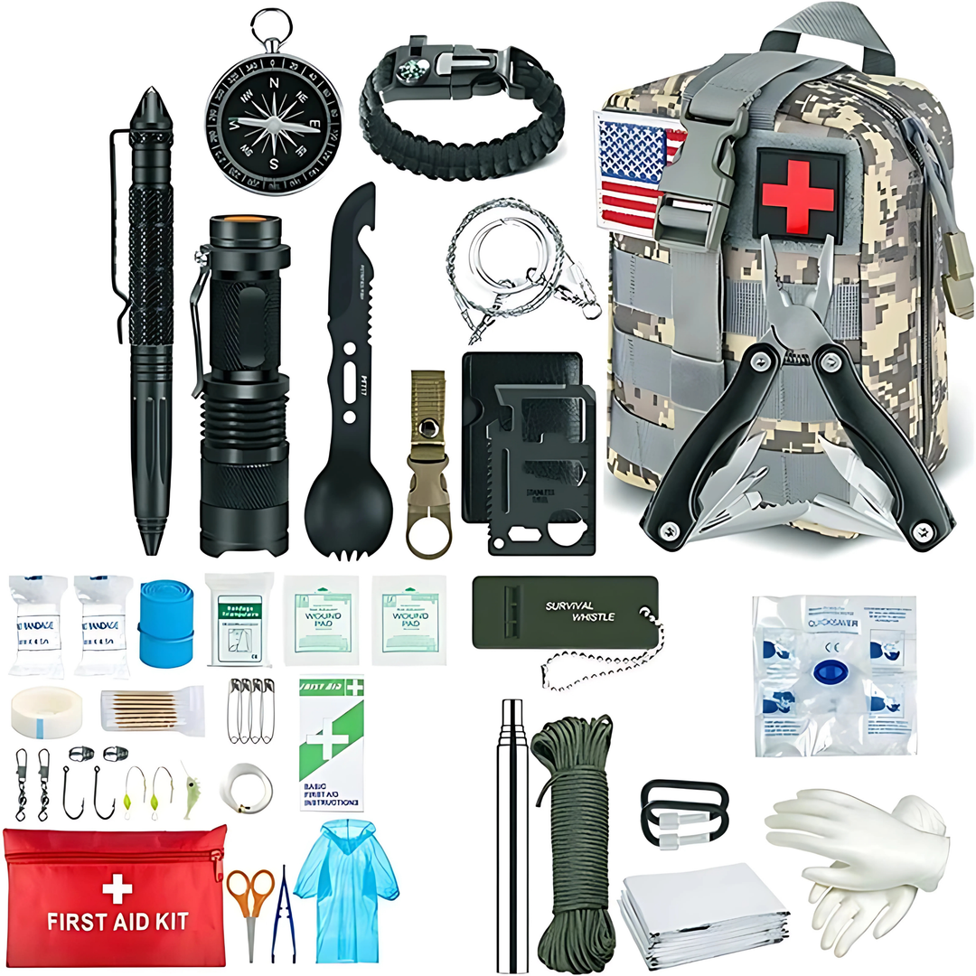 Tactical Survival Kit, multifunctional, MOLLE-compatible, for outdoor camping & hiking emergency preparedness