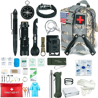 Tactical Survival Kit, multifunctional, MOLLE-compatible, for outdoor camping & hiking emergency preparedness