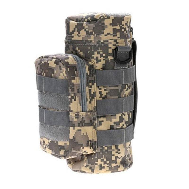 Tactical water bottle holder in black, durable nylon for outdoor hydration, camping, hiking gear.