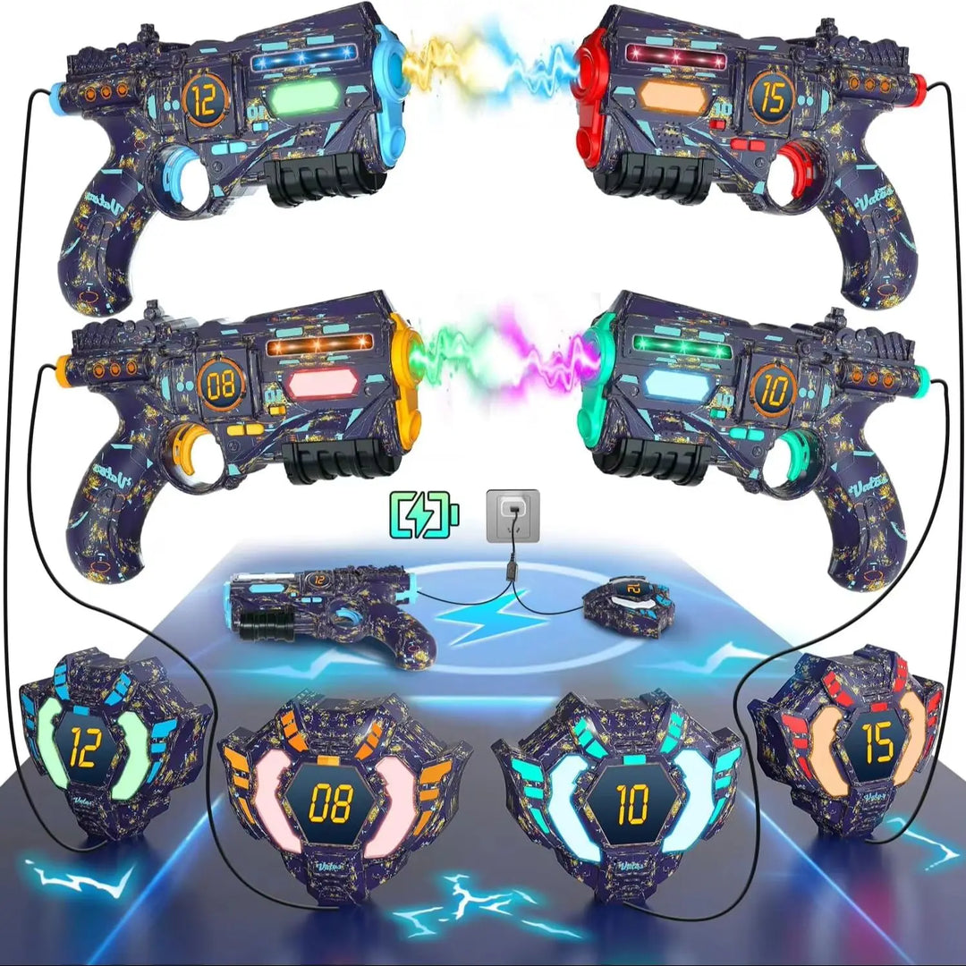 Tagonix rechargeable laser tag set for kids & adults, featuring blasters & vests for team battles. Fun family game.
