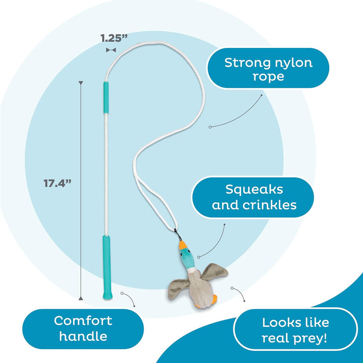 Long Tail Teaser dog stick with a comfortable handle, ideal for pet exercise & active dog play.