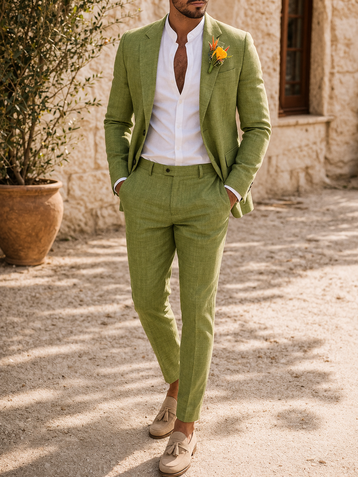 Tailored men's two-piece wedding suit. Perfect formal attire for groom, parties, or special events.