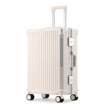 Stylish Tallinn unisex hard-shell suitcase with aluminum frame, spinner wheels, & TSA lock; durable luggage.