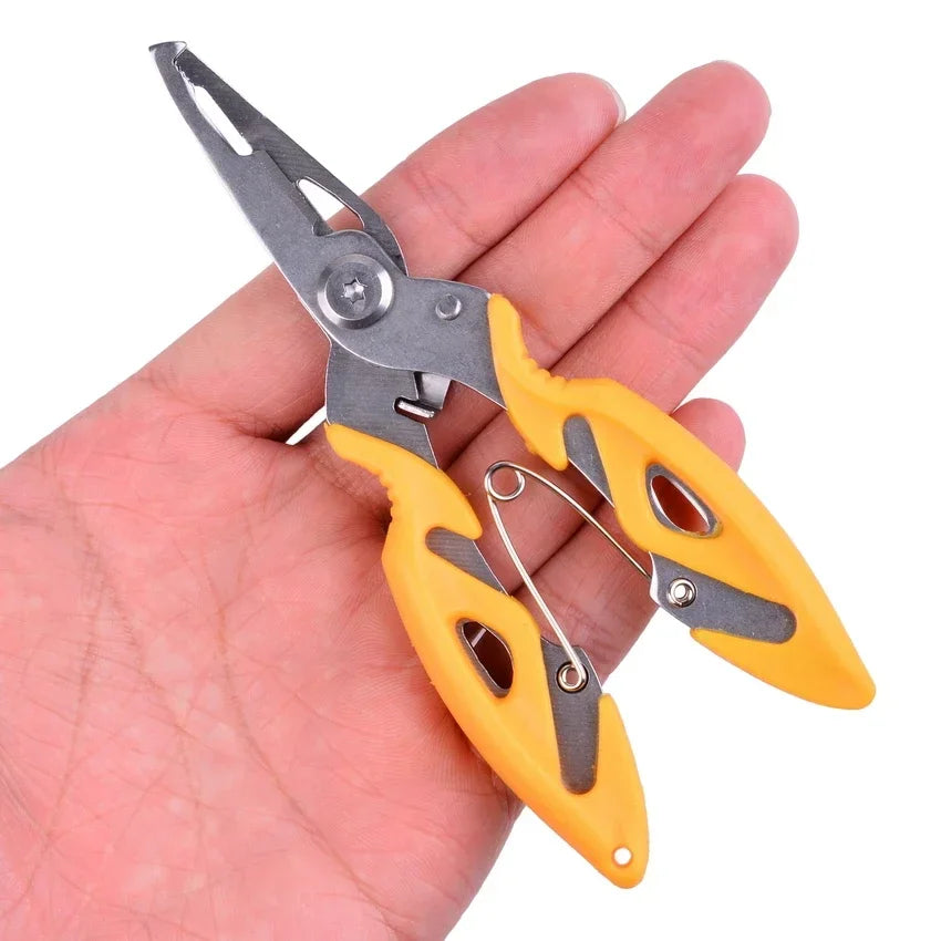 Teflon-coated stainless steel fishing pliers with braid cutter and hook remover for anglers