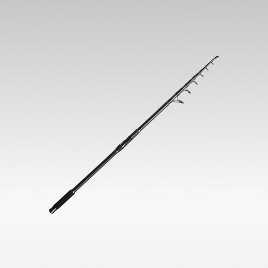 Telescopic carbon fiber spinning rod for saltwater fishing, extended view, dark finish, portable angling gear