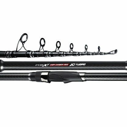 Telescopic carbon fiber spinning rod with a durable, non-slip grip, perfect for wet conditions, fishing gear