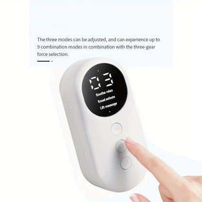 Portable & rechargeable therapeutic heated leg massager with easy-to-use controls for ultimate comfort.
